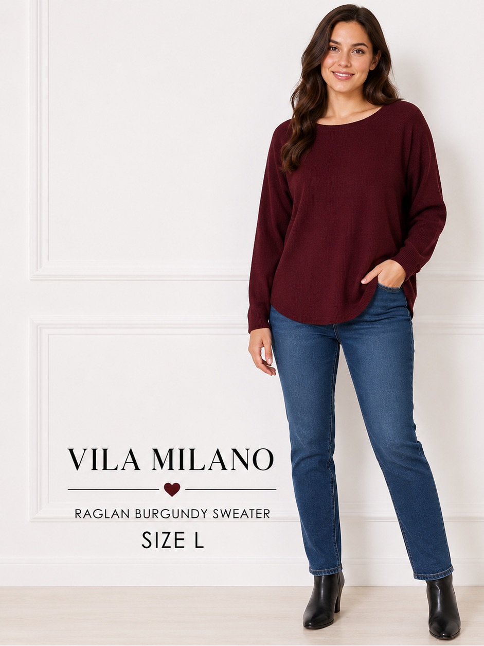 Vila Milano Women Raglan Classic Style Burgundy Sweater/Size L
